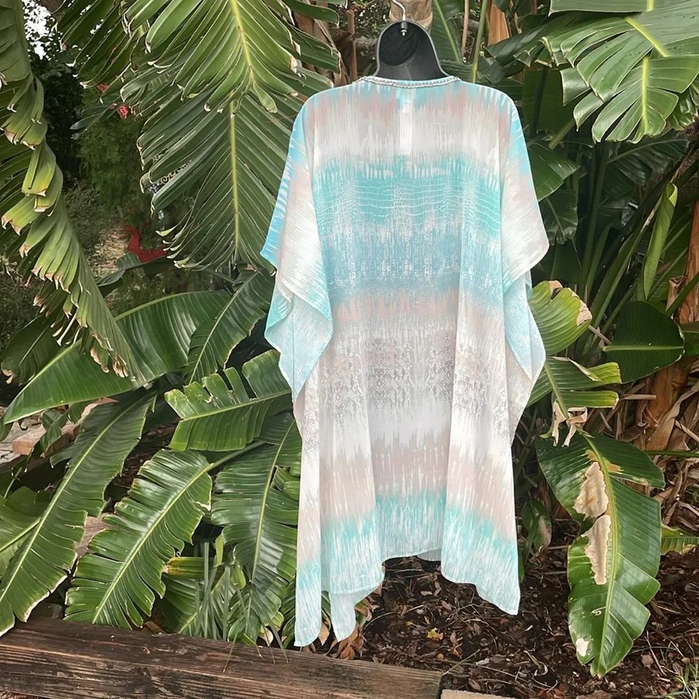 Chicos, ocean wave, sequin and chain, caftan cover-up - Picture 3 of 8